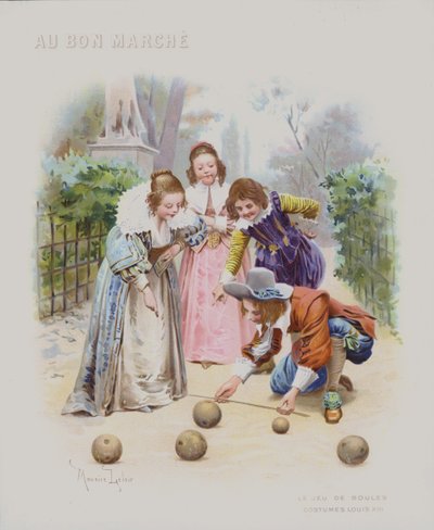Een spelletje jeu de boules, kostuums uit de tijd van Lodewijk XIII door Maurice Leloir